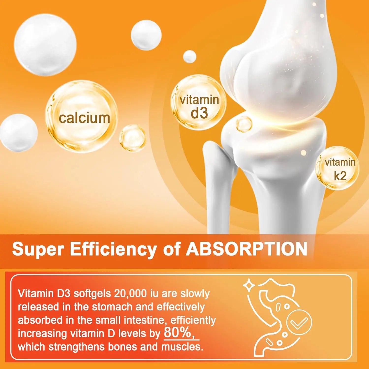 Vitamina D3 K2 – 20,000 IU para Huesos Fuertes, Absorción de Calcio y Salud Cardiovascular
