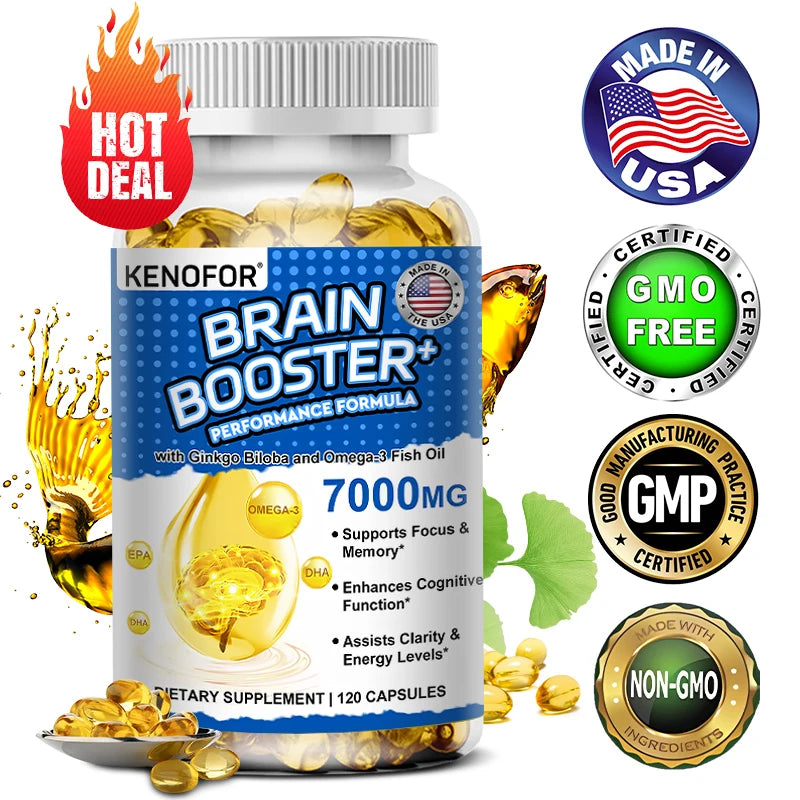 Omega 3 Aceite de Pescado – 1200mg EPA + 600mg DHA con Ginkgo Biloba para Corazón, Cerebro e Inmunidad