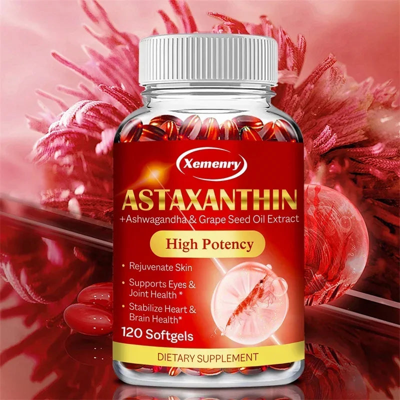 Astaxanthin 24mg con Ashwagandha – Antioxidante para Piel, Ojos, Articulaciones e Inmunidad