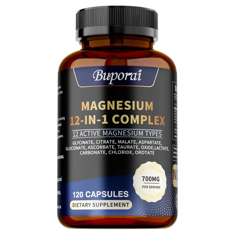 Magnesio Complex – 12 Formas de Magnesio para Huesos, Corazón, Sueño y Relajación – 120 piezas