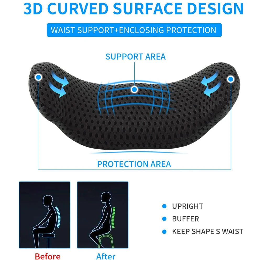 1Pcs Lumbar Support Pillow - Memory Foam Lumbar Support Pillow for Lower Back Pain Relief for Car Seats, Office Chairs, Sofas