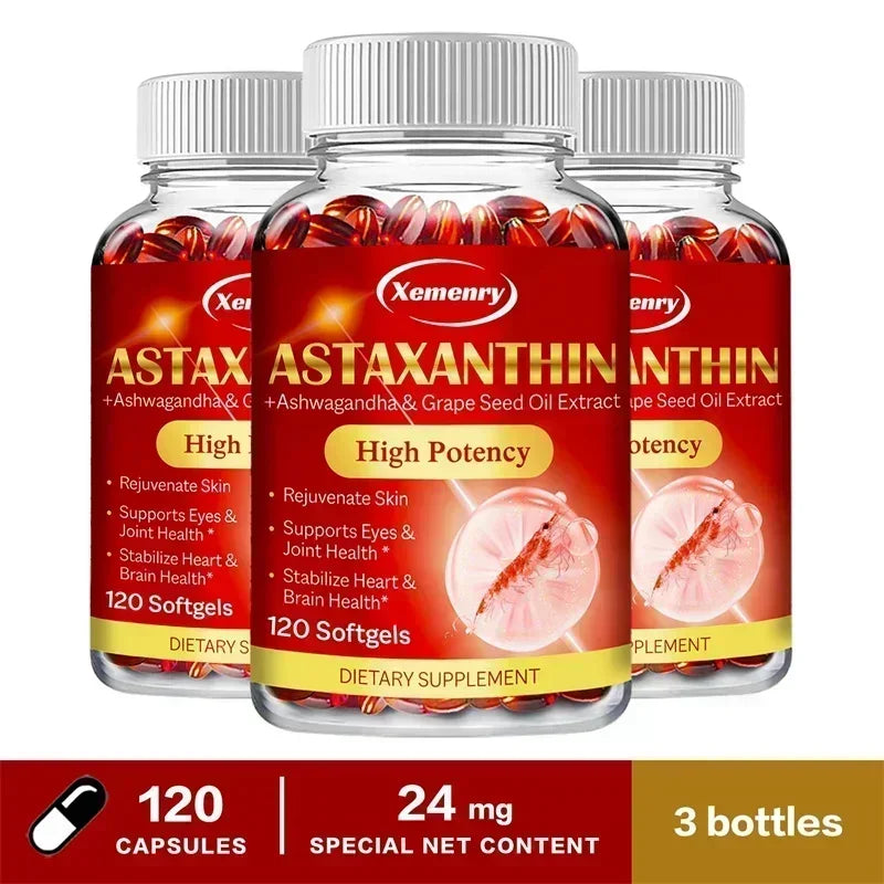 Astaxanthin 24mg con Ashwagandha – Antioxidante para Piel, Ojos, Articulaciones e Inmunidad