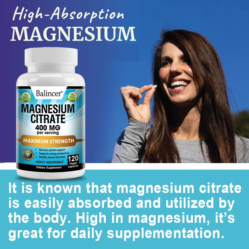 Magnesio Citrato 400mg – Corazón, Músculos, Nervios, Huesos y Digestión
