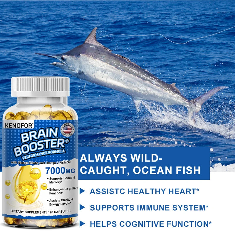 Omega 3 Aceite de Pescado – 1200mg EPA + 600mg DHA con Ginkgo Biloba para Corazón, Cerebro e Inmunidad
