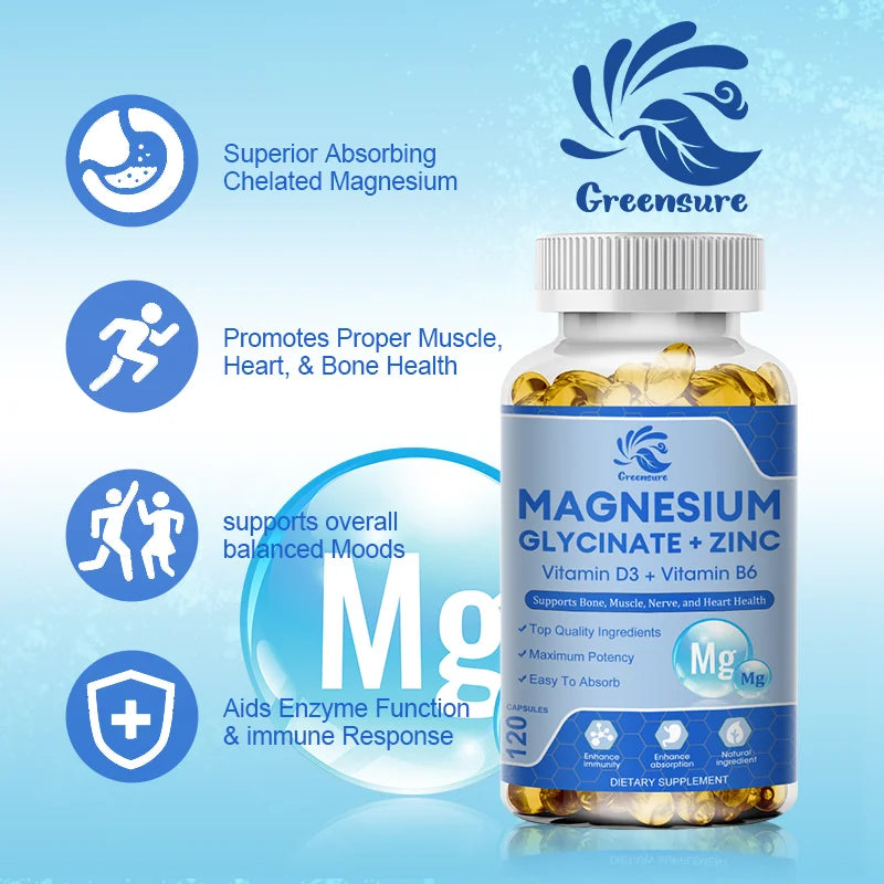 Magnesio Glicinato con D3 y B6 – Relajación, Sueño, Músculos y Corazón