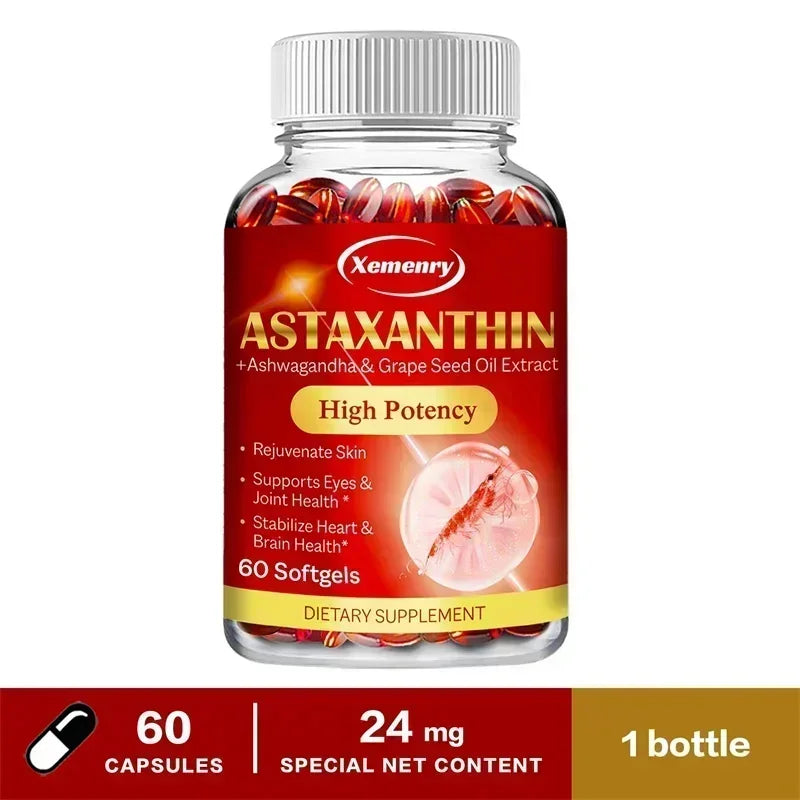 Astaxanthin 24mg con Ashwagandha – Antioxidante para Piel, Ojos, Articulaciones e Inmunidad