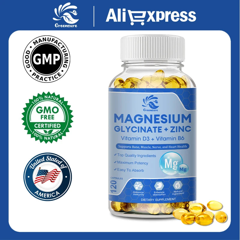 Magnesio Glicinato con D3 y B6 – Relajación, Sueño, Músculos y Corazón