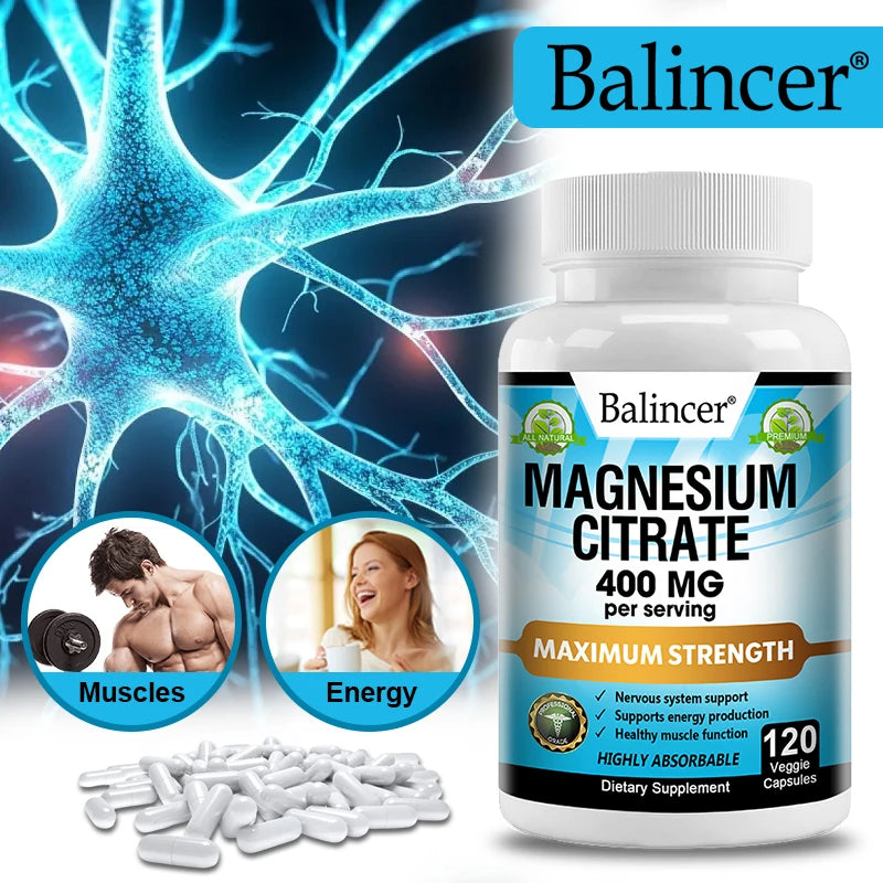 Magnesio Citrato 400mg – Corazón, Músculos, Nervios, Huesos y Digestión
