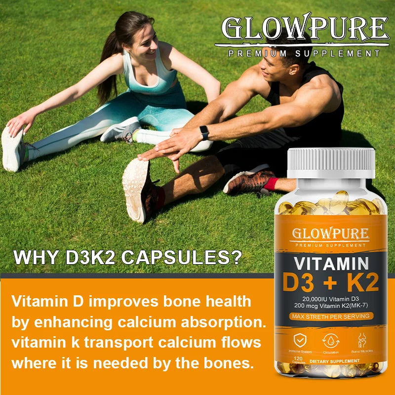 Vitamina D3 K2 – 20,000 IU para Huesos Fuertes, Absorción de Calcio y Salud Cardiovascular