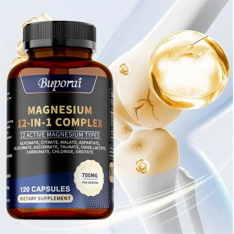 Magnesio Complex – 12 Formas de Magnesio para Huesos, Corazón, Sueño y Relajación – 120 piezas
