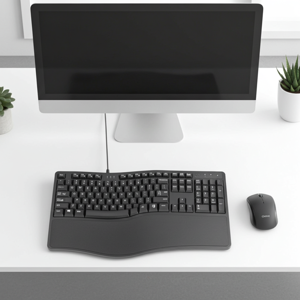 Teclado Ergonómico K9 con Reposamuñecas – 110 Teclas, Diseño Dividido para Oficina y Gaming